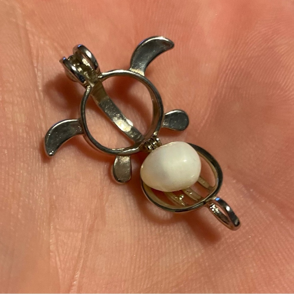 Turtle Pendant Sterling Silver Pearl Cage with natural stone - Picture 6 of 6